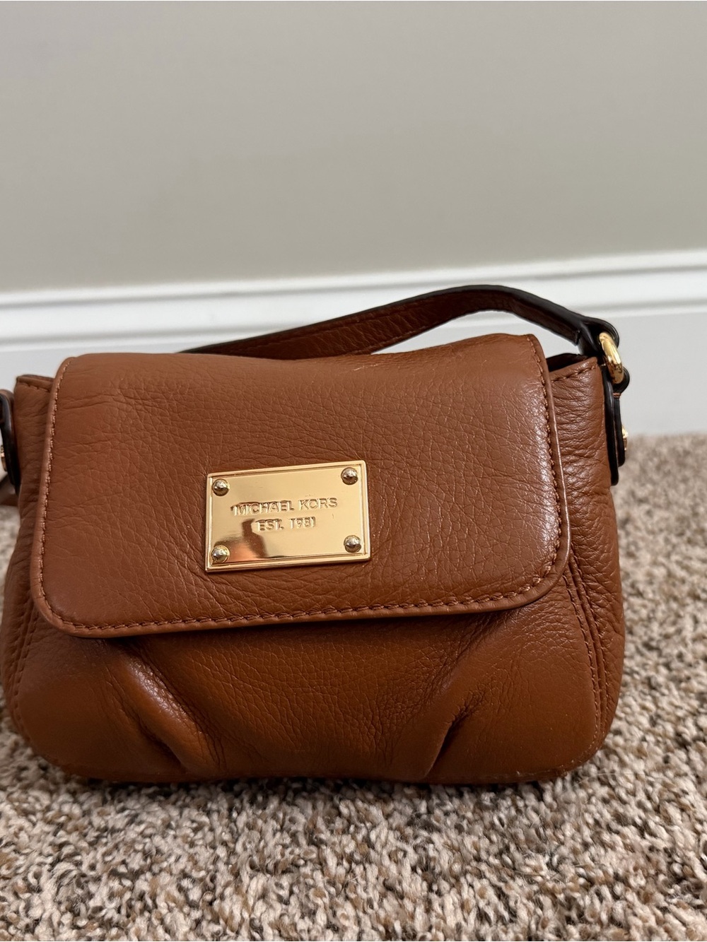 Michael Kors Tan Brown Pebbled Leather Mini Crossbody